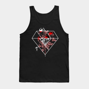 Stylish Rose Design In A Vintage Retro Diamond Shape Tank Top